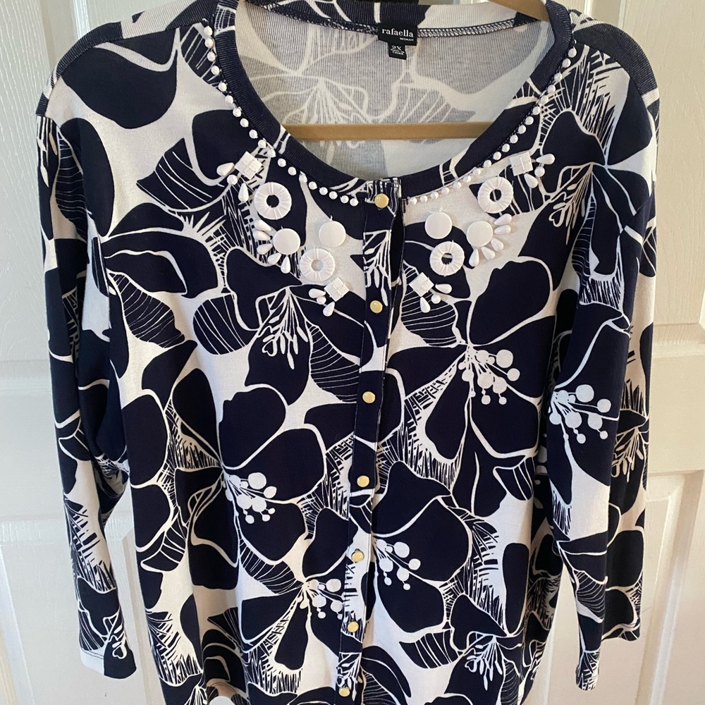 Abella Black and White Embellished 3/4 Sleeve Blouse